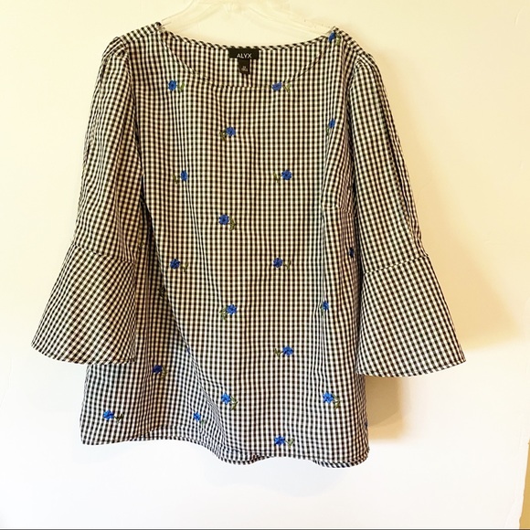 Alyx Tops - Alyx Bell Sleeves Blouse Plaid Plus Size 2X